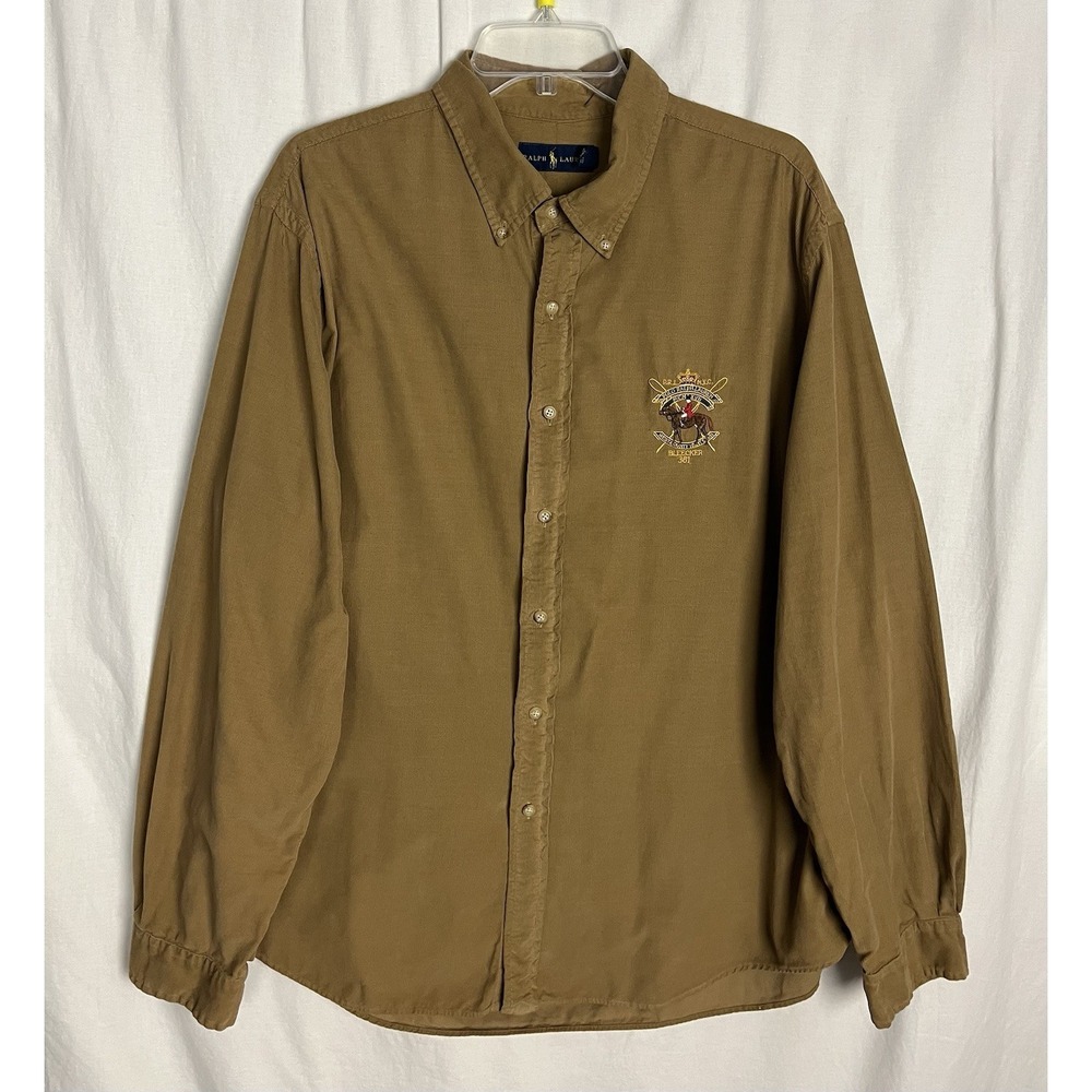Polo Ralph Lauren Long Sleeve Button Front Shirt Men's XXL Tan Brown 100% Cotton